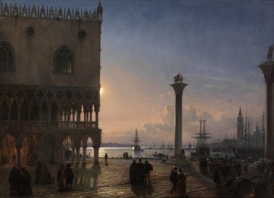 Vista nocturna de la Piazza San Marco hacia San Giorgio Maggiore de Friedrich Nerly